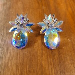 Vintage 80s Crystal Rhinestone Pagent Earrings,  Multi Color